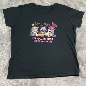 Halloween Breast Cancer Awareness women’s black cotton t-shirt